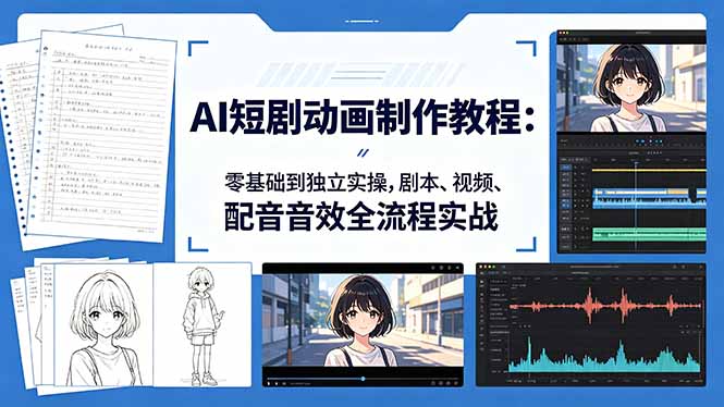 AI短剧动画制作教程：零基础到独立实操，剧本、视频、配音音效全流程实战-初遇资源网