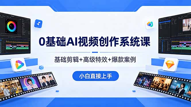 0基础AI视频创作系统课,基础剪辑+高级特效+爆款案例,小白直接上手-初遇资源网