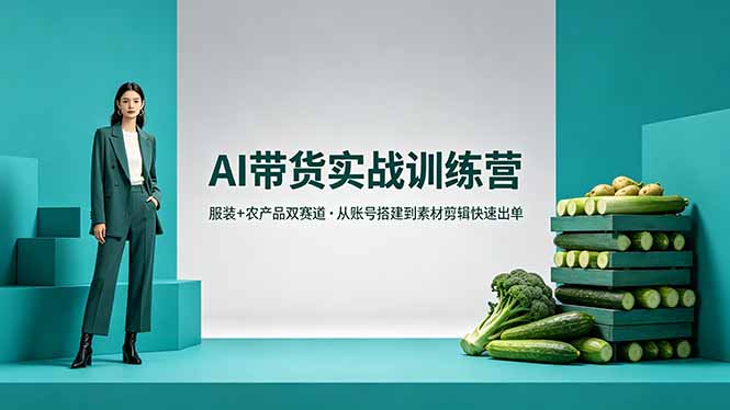 AI带货实战训练营，服装+农产品双赛道，从账号搭建到素材剪辑快速出单-初遇资源网