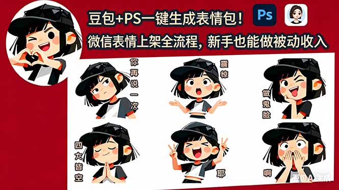 豆包+PS一键生成表情包！微信表情上架全流程，新手也能做被动收入-初遇资源网