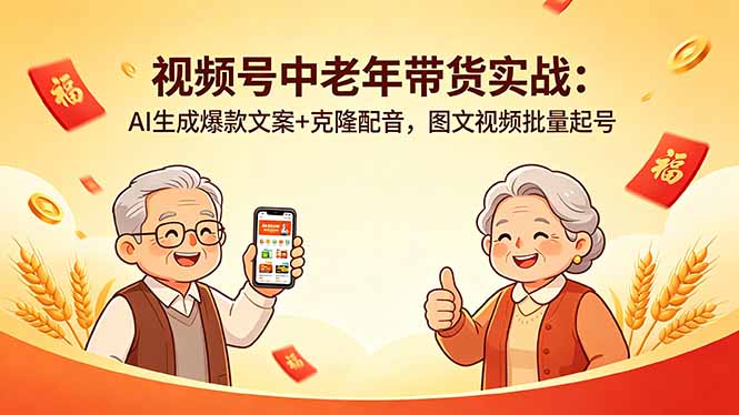 视频号中老年带货实战：AI生成爆款文案+克隆配音，图文视频批量起号-初遇资源网