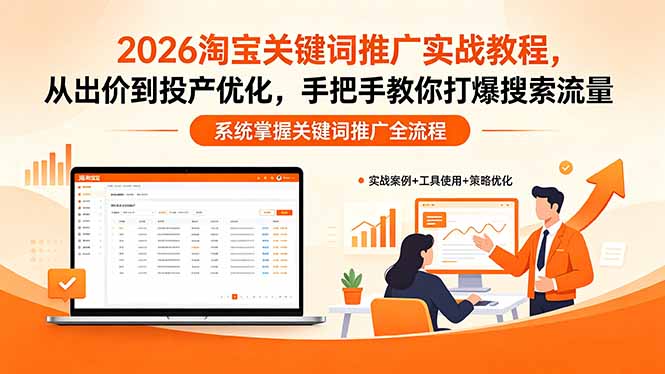 2026淘宝关键词推广实战教程，，从出价到投产优化，手把手教你打爆搜索流量-初遇资源网