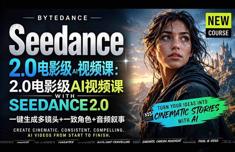 Seedance 2.0电影级AI视频课：一键生成多镜头+一致角色+音频叙事-初遇资源网