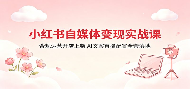 小红书自媒体变现实战课：合规运营开店上架，AI文案直播配置全套落地-初遇资源网