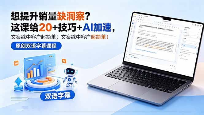 想提升销量缺洞察?这课给 20 + 技巧 + AI 加速,文案戳中客户超简单!【原创双语字幕】-初遇资源网