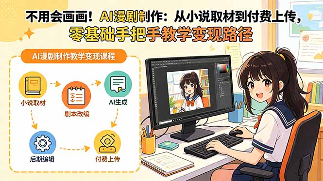 不用会画画!AI漫剧制作:从小说取材到付费上传,零基础手把手教学变现路径-初遇资源网