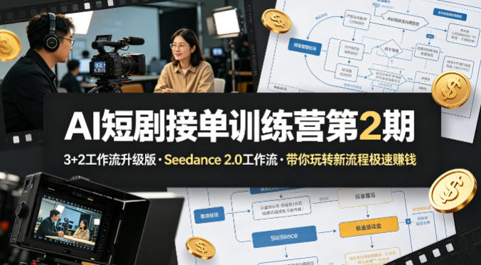 【冒泡网】AI短剧接单训练营第2期，3+2工作流升级版，Seedance 2.0工作流，带你玩转新流程极速賺钱 - 初遇资源网