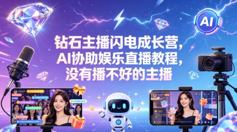 钻石主播闪电成长营，Al协助娱乐直播教程，没有播不好的主播-初遇资源网