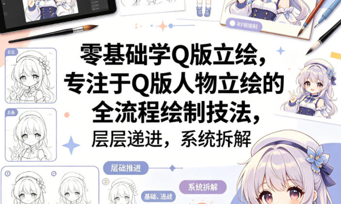 零基础学Q版立绘，专注于Q版人物立绘的全流程绘制技法，层层递进，系统拆解-初遇资源网