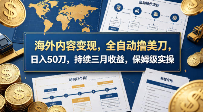 海外内容变现，全自动撸美刀，日入50刀，持续三月收益，保姆级实操-初遇资源网