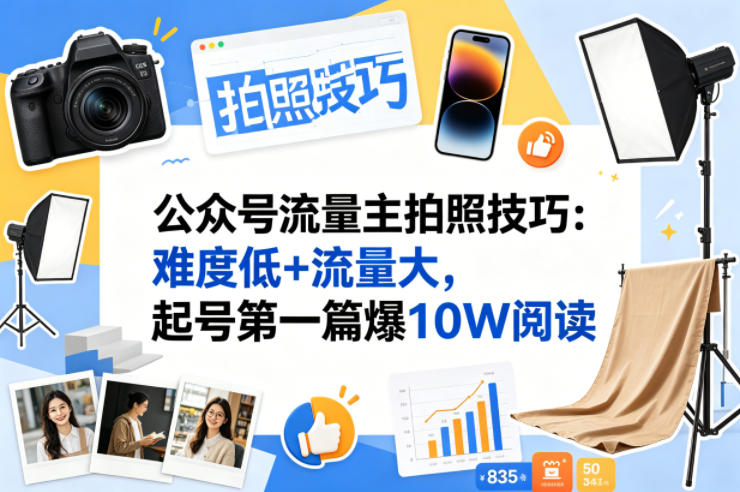 公众号流量主之拍照技巧赛道,难度低+流量大,起号第一篇就爆了10w阅读-初遇资源网