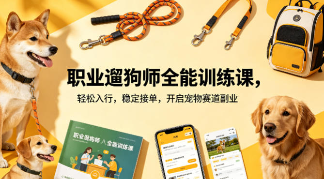 【冒泡网】职业遛狗师全能训练课，轻松入行，稳定接单，开启宠物赛道副业 - 初遇资源网