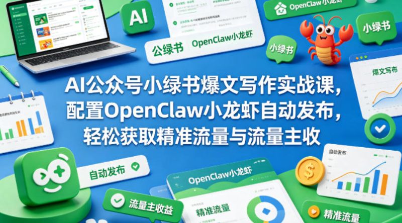 AI公众号小绿书爆文写作实战课，配置OpenClaw小龙虾自动发布，轻松获取精准流量与流量主收益-初遇资源网