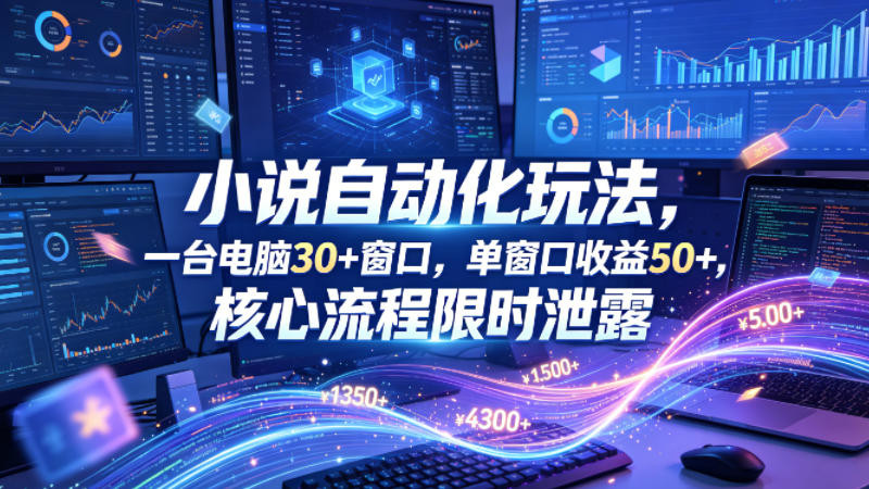 小说挂G自动化玩法,一台电脑30+窗口,单窗口收益50+,核心流程限时泄露-初遇资源网