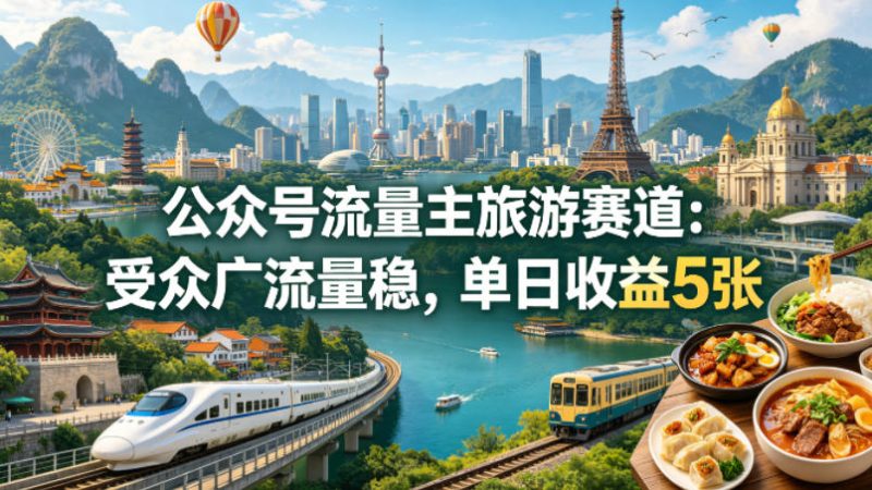 公众号流量主之旅游赛道,受众广+流量稳,平均单日收益5张+-初遇资源网