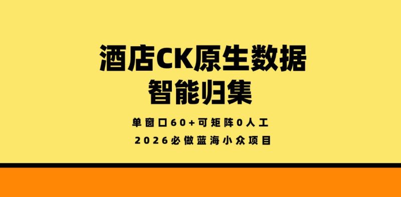 酒店CK原生数据智能归集，单窗口60+可矩阵0人工，2026必做蓝海小众项目-初遇资源网