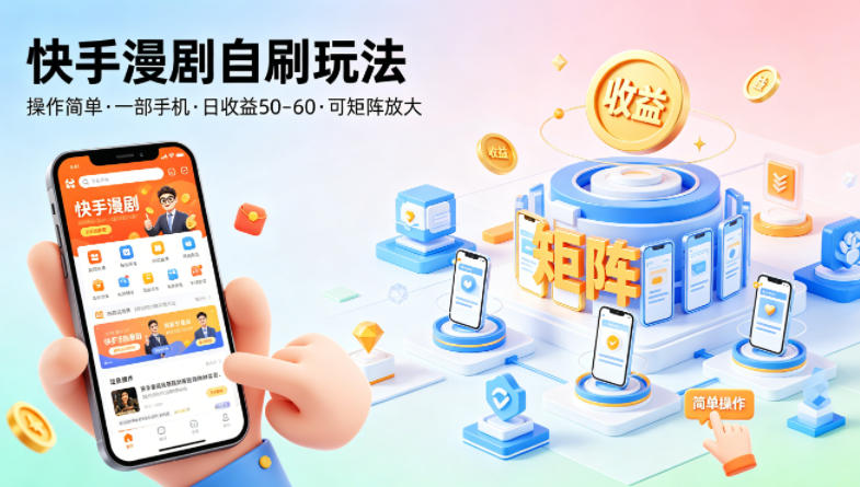 快手漫剧自刷玩法，操作简单，一部手机就可以做，一天50-60收益，可矩阵放大-初遇资源网