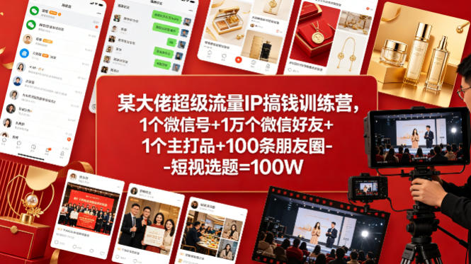 某大佬超级流量IP搞钱训练营,1个微信号+1万个微信好友+1个主打品+100条朋友圈-短视选题=100W-初遇资源网