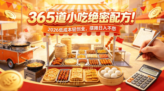 365道小吃绝密配方!2026低成本轻创业,摆摊日入不愁-初遇资源网