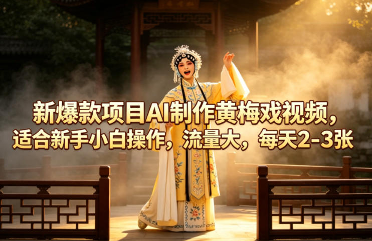 新爆款项目AI制作黄梅戏视频,适合新手小白操作,流量大,每天2-3张-初遇资源网