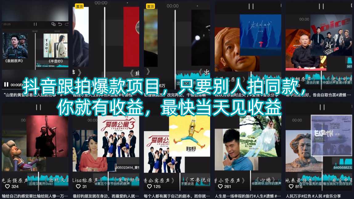 【冒泡网】抖音跟拍爆款项目，只要别人拍同款，你就有收益，最快当天见收益 - 初遇资源网