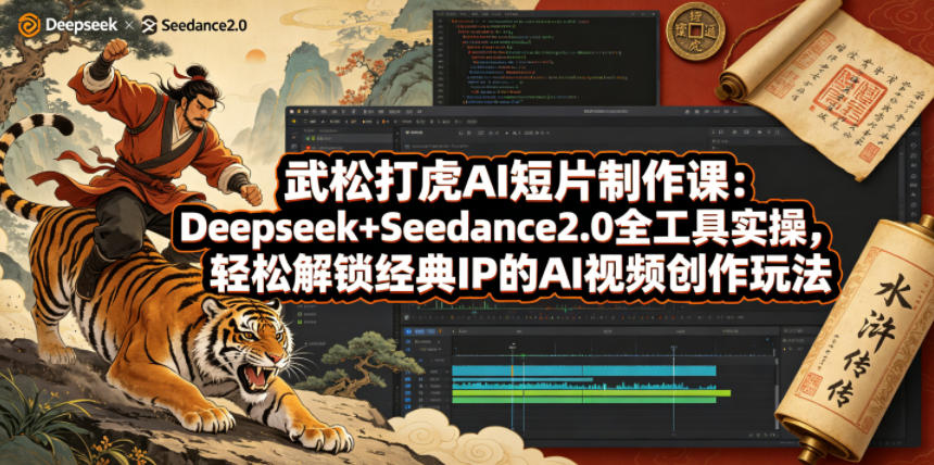 【冒泡网】武松打虎AI短片制作课：Deepseek+Seedance2.0全工具实操，轻松解锁经典IP的AI视频创作玩法 - 初遇资源网