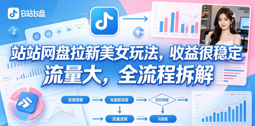 【冒泡网】B站网盘拉新美女玩法，收益很稳定，流量大，全流程拆解 - 初遇资源网