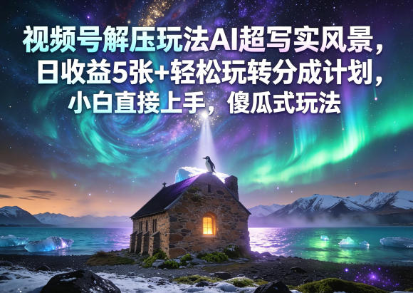 【冒泡网】视频号解压玩法AI超写实风景，日收益5张+轻松玩转分成计划，小白直接上手，傻瓜式玩法 - 初遇资源网