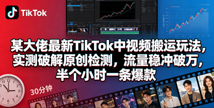 【冒泡网】某大佬最新TikTok中视频搬运玩法，实测破解原创检测，流量稳冲破万，半个小时一条爆款 - 初遇资源网