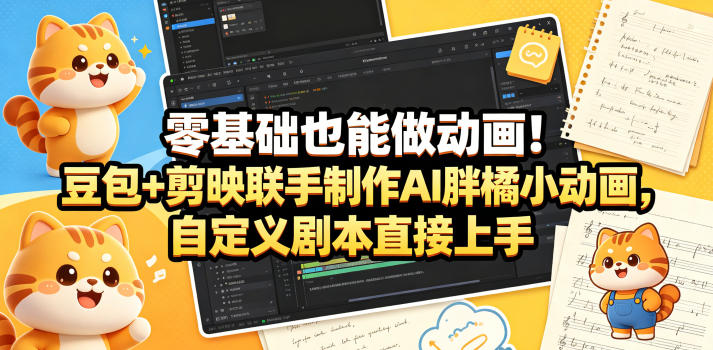 零基础也能做动画！豆包+剪映联手制作AI胖橘小动画，自定义剧本直接上手-初遇资源网