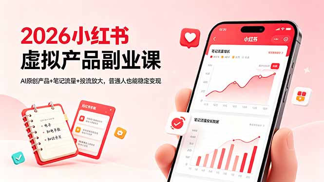 2026小红书虚拟产品副业课,AI原创产品+笔记流量+投流放大,普通人也能稳定变现-初遇资源网