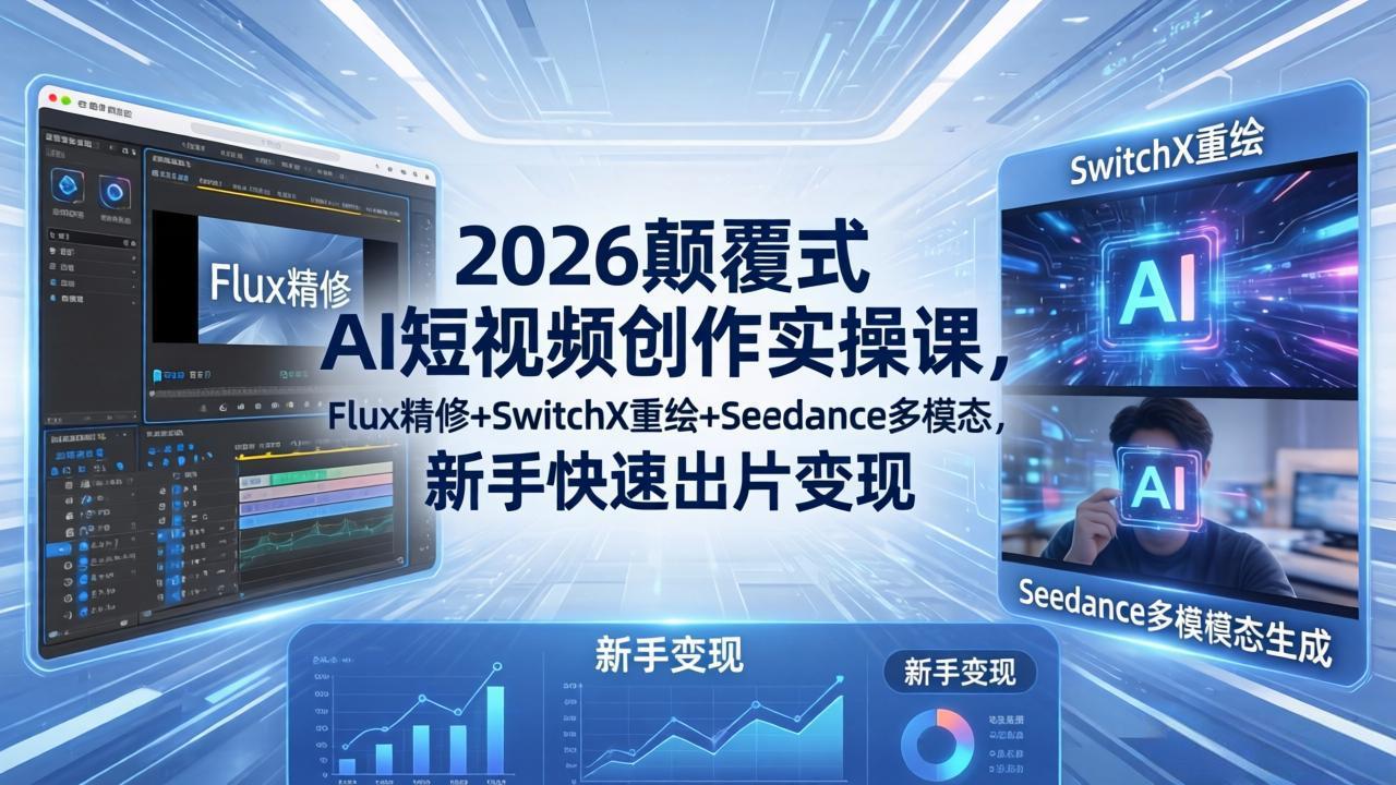 【中创网】2026颠覆式 AI短视频创作课-5月更新，Flux精修+SwitchX重绘+Seedance多模态，新手快速出片变现 - 初遇资源网