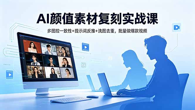 AI颜值素材复刻实战课,多图控一致性+提示词反推+洗图去重,批量做爆款视频-初遇资源网