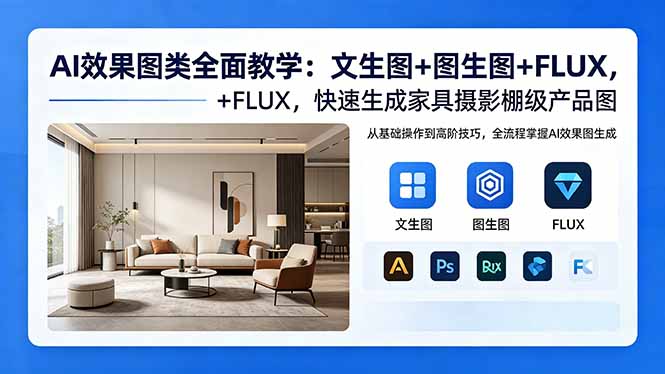 AI效果图类全面教学:文生图+图生图+FLUX,快速生成家具摄影棚级产品图-初遇资源网