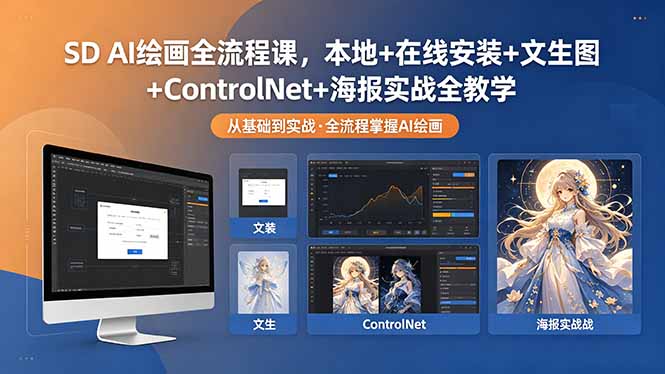 SD AI绘画全流程课,本地+在线安装+文生图+ControlNet+海报实战全教学-初遇资源网