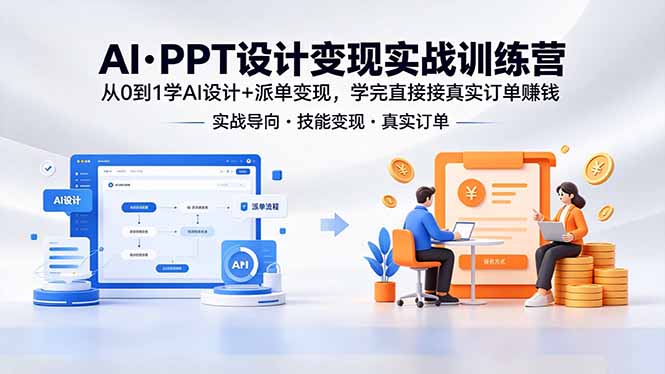 AI·PPT设计变现实战训练营,从0到1学AI设计+派单变现,学完直接接真实订单赚钱-初遇资源网