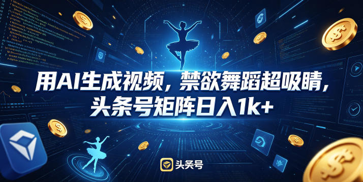 用AI生成视频,禁欲舞蹈超吸睛,头条号矩阵日入1k+-初遇资源网