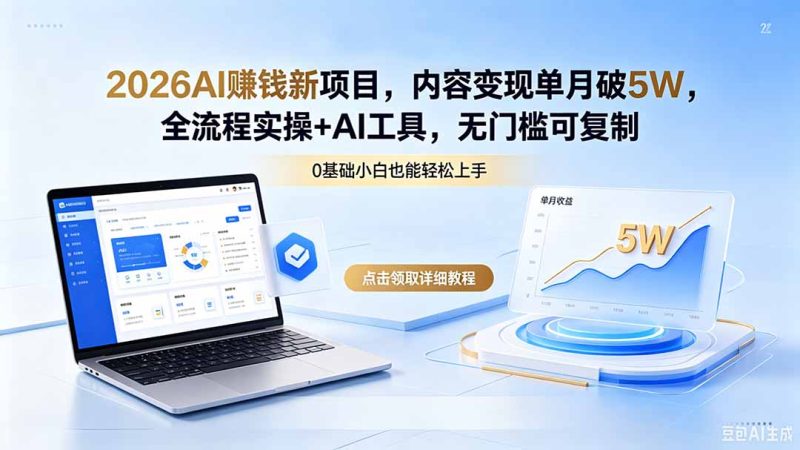 2026AI赚钱新项目，内容变现单月破5W，全流程实操+AI工具，无门槛可复制-初遇资源网