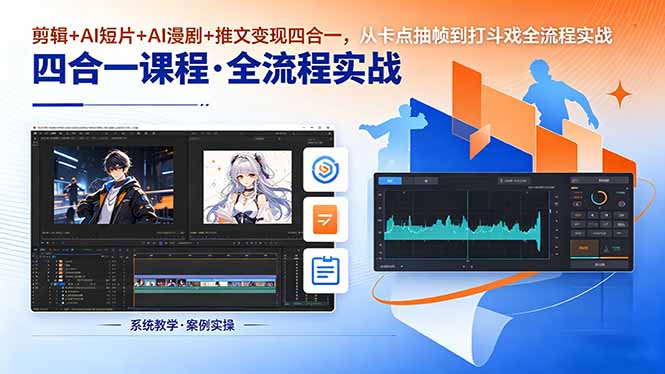 剪辑+AI短片+AI漫剧+推文变现四合一,从卡点抽帧到打斗戏全流程实战-初遇资源网