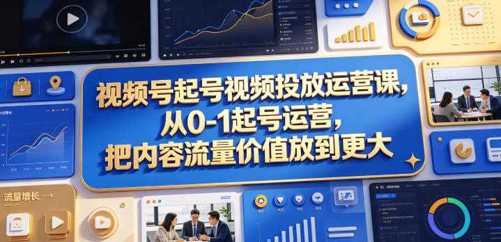 视频号起号视频投放运营课,从0-1起号运营,把内容流量价值放到更大-初遇资源网