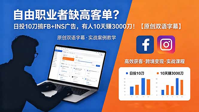 自由职业者缺高客单?日投 10 刀搞 FB+INS 广告,有人 10 天赚 3000 刀!【原创双语字幕】-初遇资源网