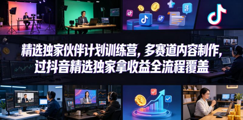 小豁食堂精选独家伙伴计划训练营,多赛道内容制作,过抖音精选独家拿收益全流程覆盖-初遇资源网