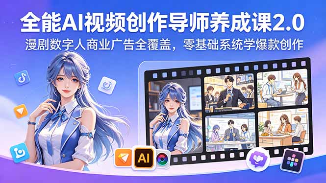全能AI视频创作导师养成课2.0，漫剧数字人商业广告全覆盖，零基础系统学爆款创作-初遇资源网