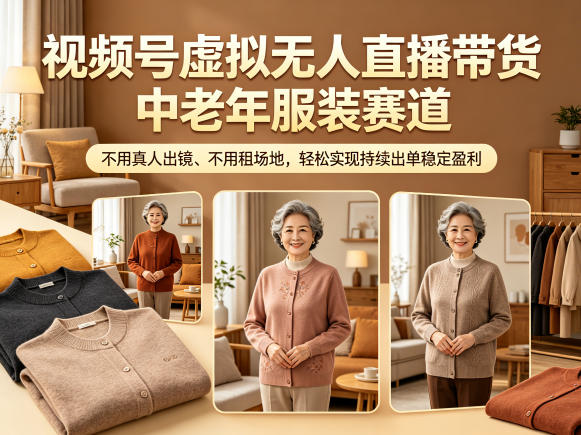 视频号虚拟无人直播带货中老年服装赛道,不用真人出镜、不用租场地,轻松实现持续出单稳定盈利-初遇资源网