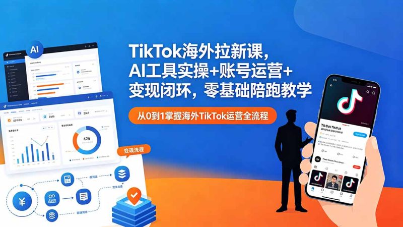 TikTok海外拉新课，AI工具实操+账号运营+变现闭环，零基础陪跑教学-初遇资源网
