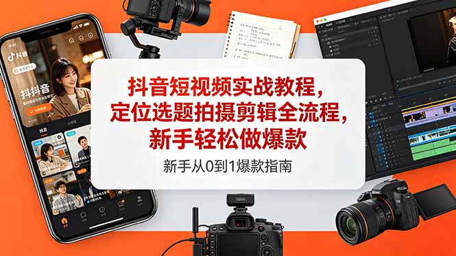 抖音短视频实战教程,定位选题拍摄剪辑全流程,新手轻松做爆款-初遇资源网
