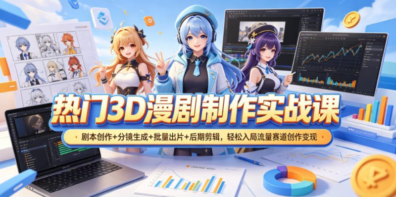 热门3D漫剧制作实战课，剧本创作+分镜生成+批量出片+后期剪辑，轻松入局流量赛道创作变现-初遇资源网