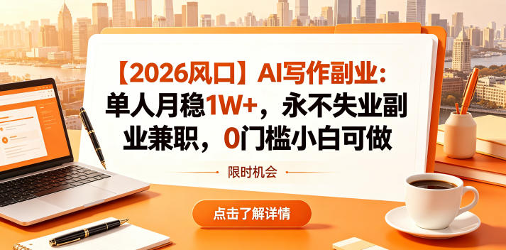 【2026风口】AI写作副业:单人月稳1W+,永不失业副业兼职,0门槛小白可做-初遇资源网