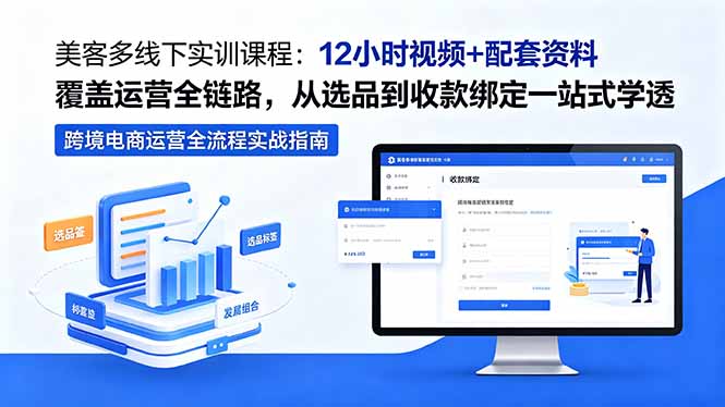 美客多线下实训课程:12小时视频+配套资料覆盖运营全链路,从选品到收款绑定一站式学透-初遇资源网