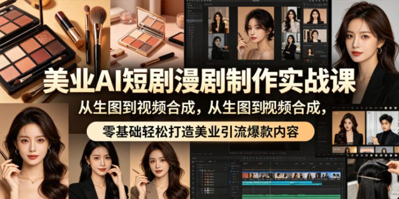 美业AI短剧漫剧制作实战课，从生图到视频合成，零基础轻松打造美业引流爆款内容-初遇资源网